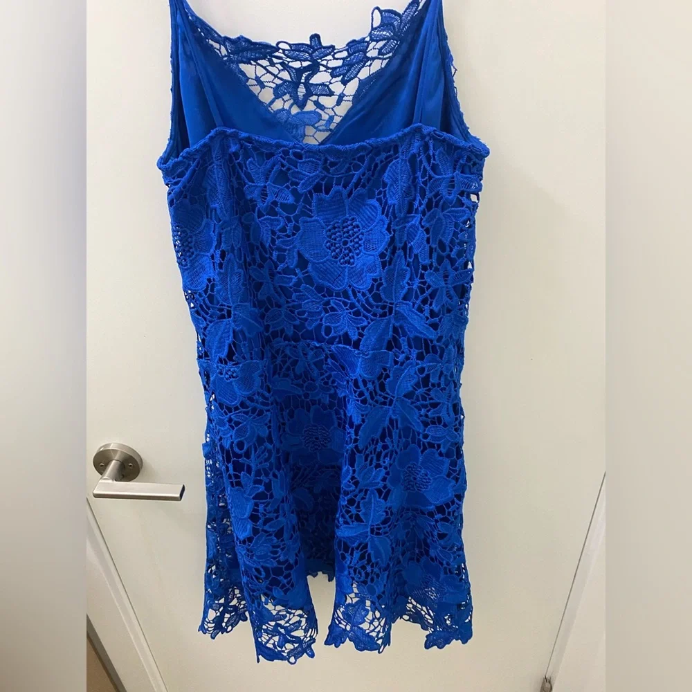 Zara cobalt blue crochet lace thin strap dress like new - Picture 4 of 5
